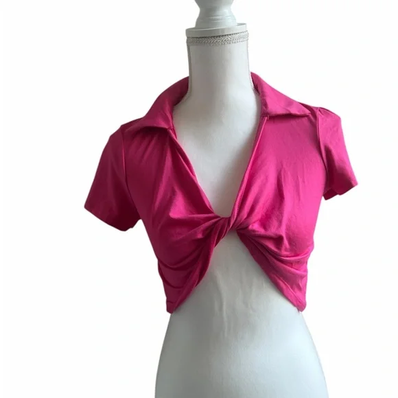 Vibrant Pink Crop Top with Knot Front - Picture 4 of 5